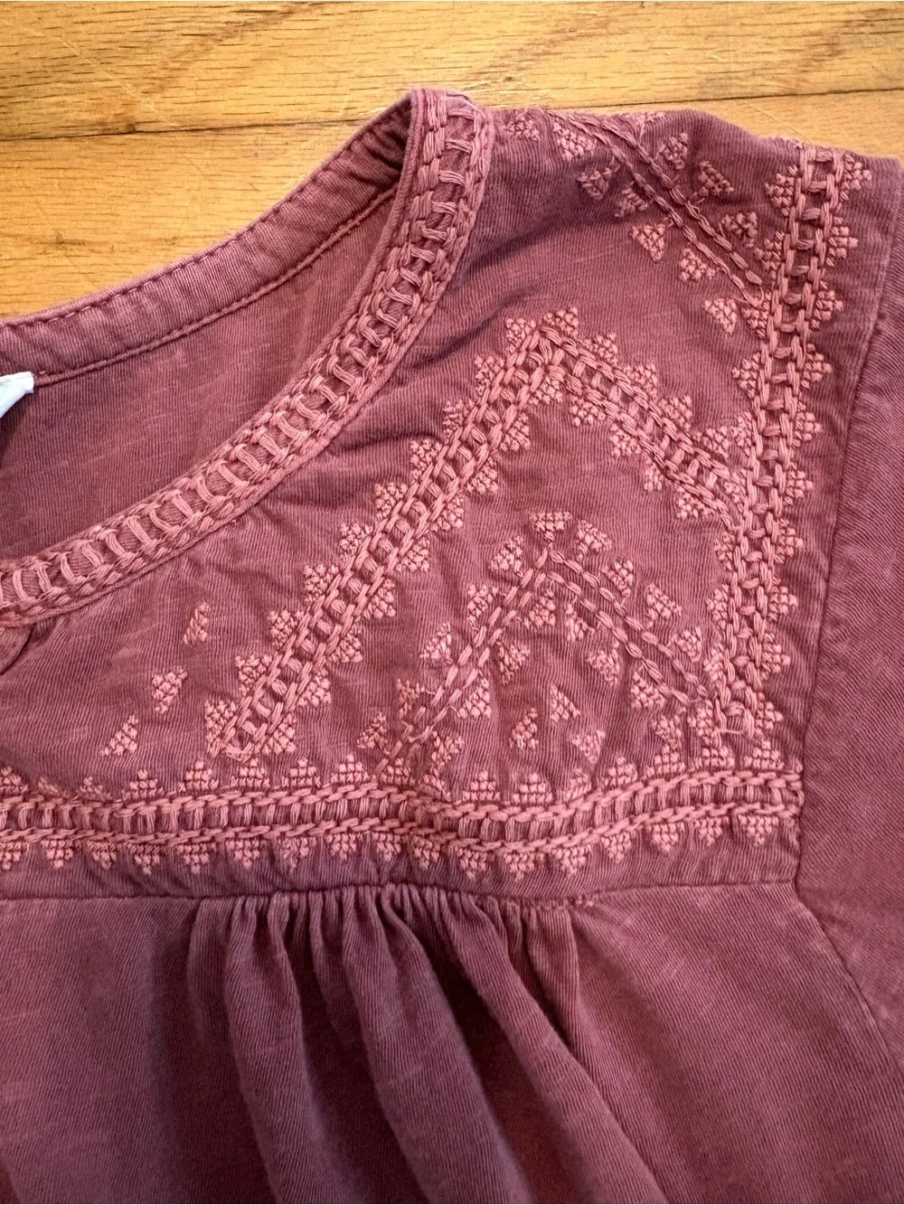 Lucky Brand 1X 100% Cotton Embroidered Boho Peasant Top Dusty Rose